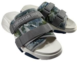 D Wander Shaded Camo Velcro Strappy Blue Slides Sandals E122